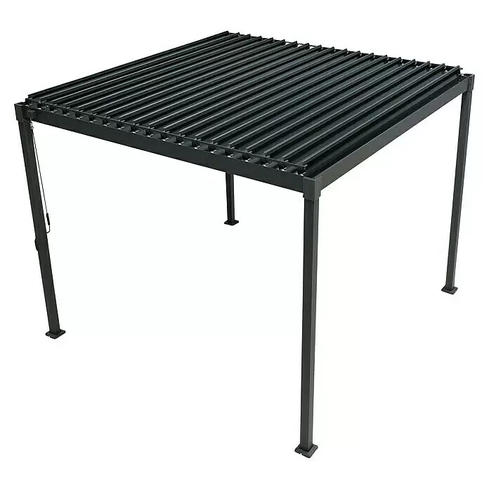 Sorara Pergola Suva - B x T: 300 x 300 cm, Farbe Gestell: Anthrazit, Stahl - Dunkelgraue Metallpergola mit verstellbarem Lamellendach für den Außenbereich.
