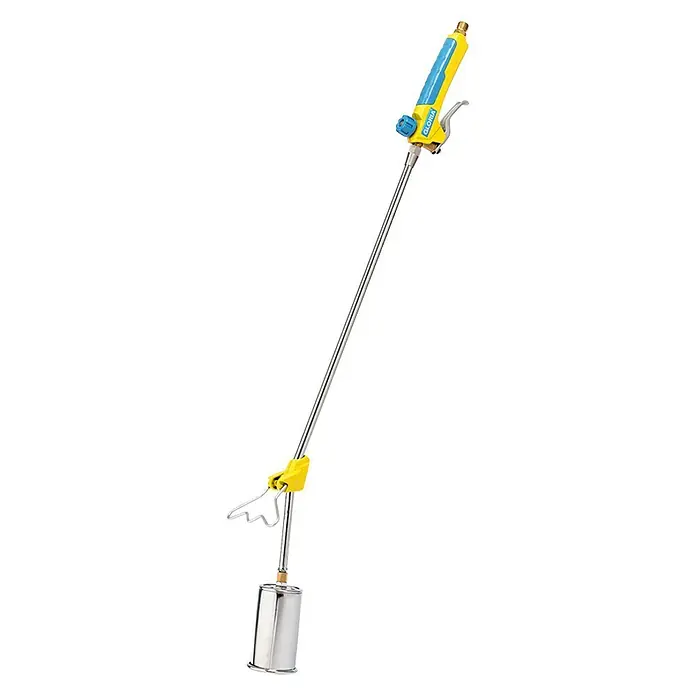 Gloria Unkrautvernichter Thermoflamm bio Professional PLUS - Flammtemperatur: 1.000 °C - Gloria Thermoflamm bio Fix Unkrautbrenner mit einer Lanze und einem gelben Griff, ideal für die Unkrautbekämpfung auf Wegen und Terrassen.