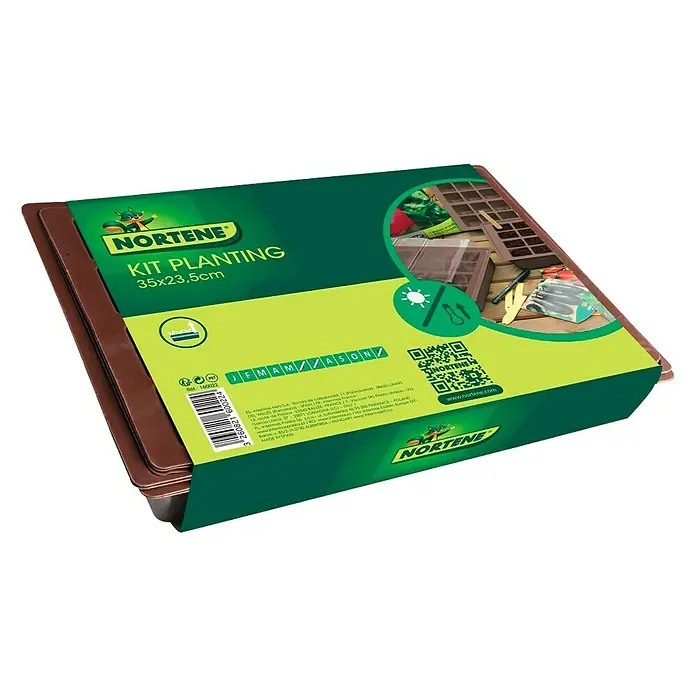 Nortene Kit de cultivo Planting - L x An: 35 x 23,5 cm, Marrón - Imagen de un kit de siembra NORTENE (35x23,5cm) en marrón, ideal para jardinería y propagación de plantas.