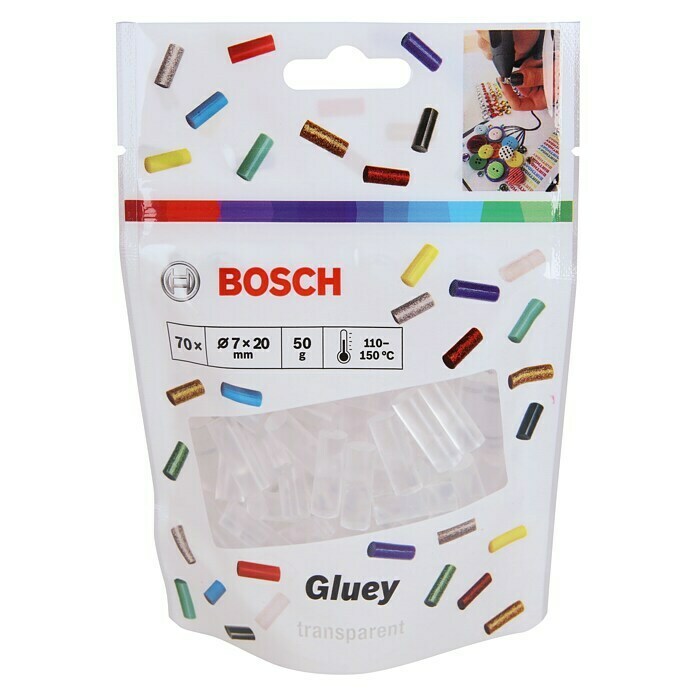 Bosch Gluey Klebepatronen Transparent (70 Stk., Durchmesser Klebepatrone: 7 mm)