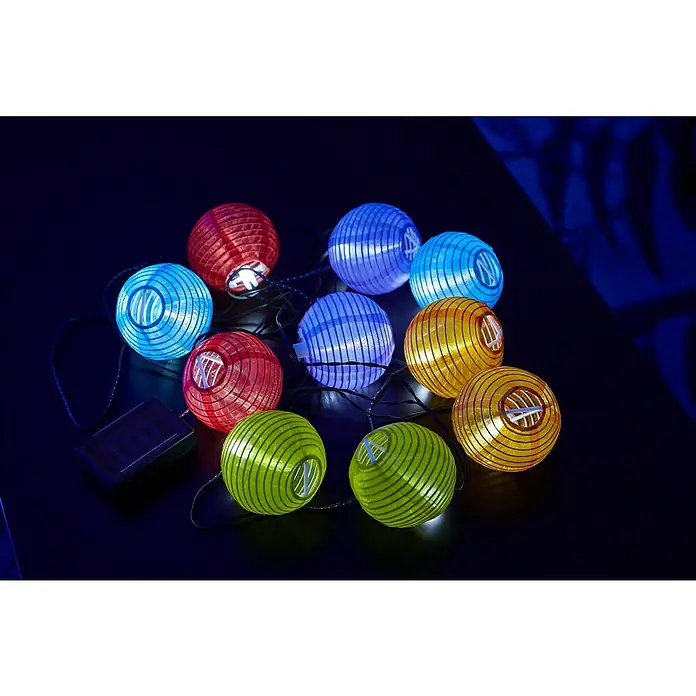 BAUHAUS Solar-Lichterkette Minilampions - Länge: 3,8 m, LED, Bunt - Bunte Lichterkette mit Papierlaternen in Rot, Blau, Gelb und Grün, ideal für Gartenpartys und stimmungsvolle Beleuchtung.