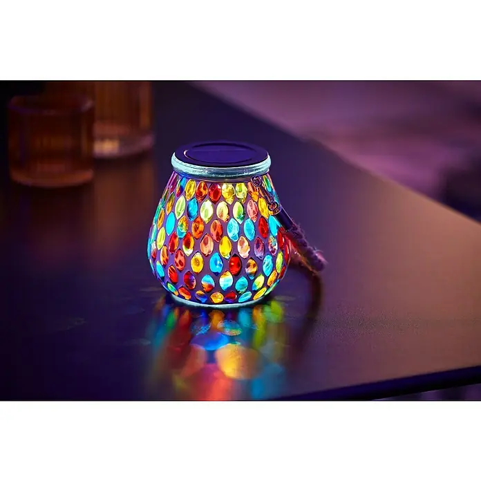 BAUHAUS Solar-Tischleuchte - L x B x H: 14,5 x 10,5 x 10,5 cm, Bunt, 0,06 W, IP44 - Die bunte Solar-Laterne mit Mosaikmuster sorgt für stimmungsvolles Licht und ist ein echter Hingucker auf jedem Tisch.