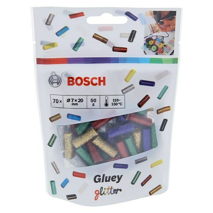 Bosch Gluey Klebepatronen Glitzer70 Stk., Durchmesser Klebepatrone: 7 mm, Glitzernd Unknown