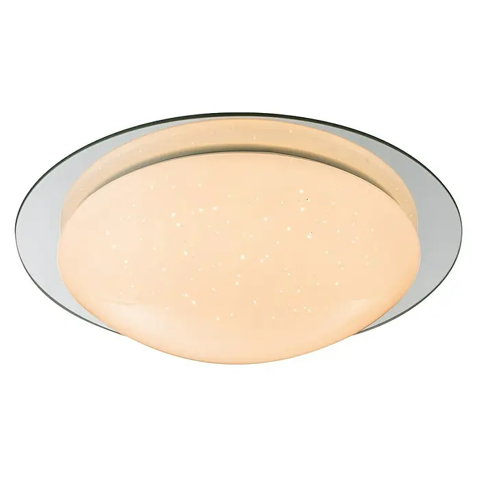 Lavida LED-Deckenleuchte rund Limena - 18 W, Ø x H: 380 mm x 10,5 cm, Weiß/Silber - Runde Deckenleuchte mit Sternenmuster und einem eleganten Glasrand. Sie sorgt für eine angenehme Beleuchtung in jedem Raum.