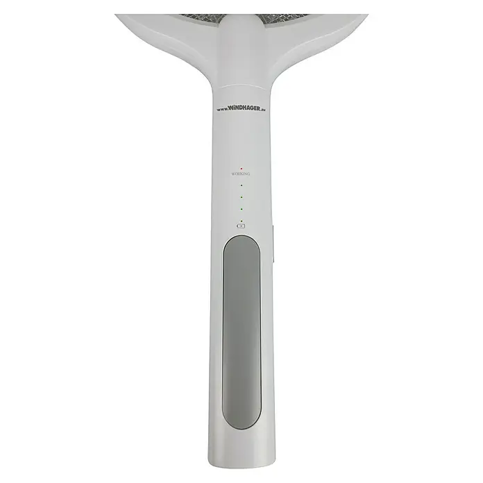 Windhager Elektrische Fliegenklatsche 2in 1 - L x B: 54 x 22 cm, Weiß - Produktabbildung eines Windhager Geräts. Schlankes, weißes Design mit grauen Akzenten und LED-Anzeigen für den Betriebszustand.