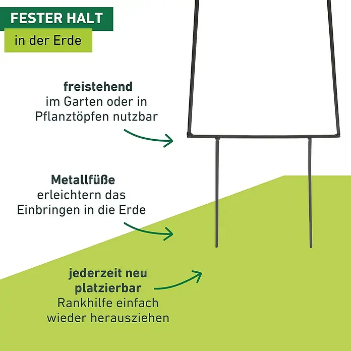 Windhager Rankhilfe Tree - B x H: 20 x 80 cm, Metall - Produktbild einer Rankhilfe mit Hinweisen zu Eigenschaften wie festen Halt und flexibler Nutzung in Garten und Pflanztöpfen.