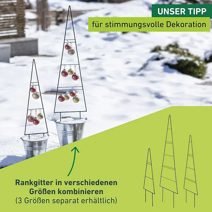 Windhager Rankhilfe Tree - B x H: 20 x 80 cm, Metall - Dekorative Rankgitter-Weihnachtsbäume in verschiedenen Größen, geschmückt mit Christbaumkugeln, für stimmungsvolle Weihnachtsdekoration im Garten.
