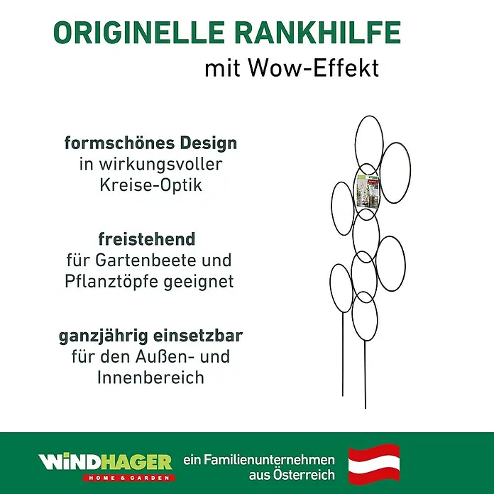 Windhager Rankhilfe Circle - B x H: 35 x 115 cm, Metall, Anthrazit - Produktbild: Originelle Rankhilfe mit Wow-Effekt, formschönes Design für Gartenbeete und Pflanztöpfe, ganzjährig einsetzbar.
