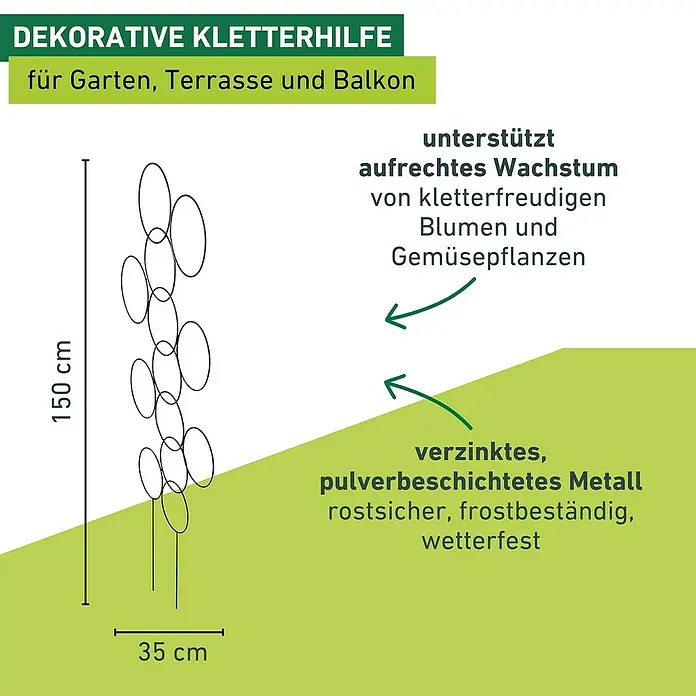 Windhager Rankhilfe Circle - B x H: 35 x 150 cm, Metall, Anthrazit - Dekorative Rankhilfe für Garten, Terrasse und Balkon. Unterstützt aufrechtes Wachstum von kletterfreudigen Blumen und Gemüsepflanzen.