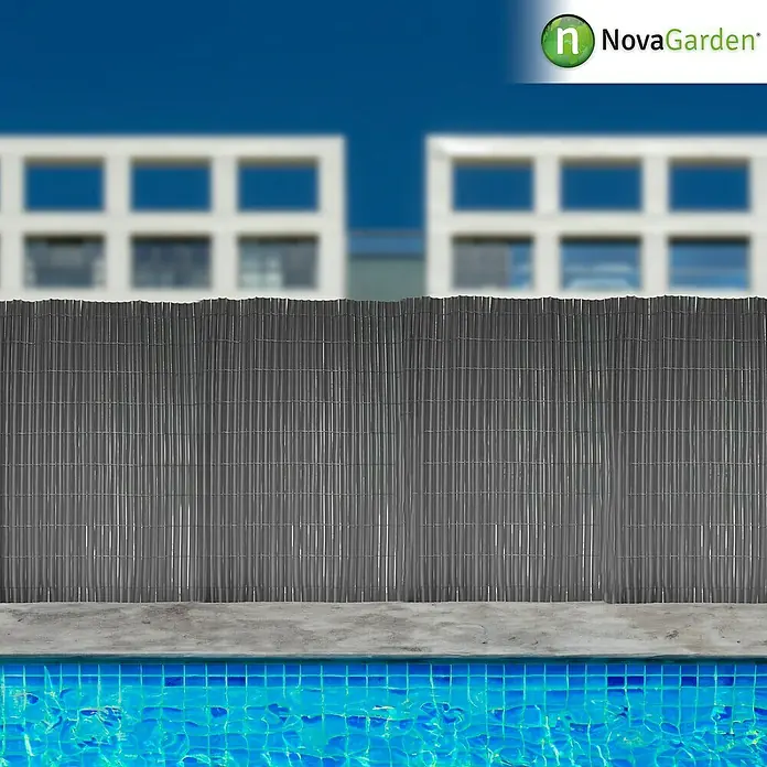 Ocultación Cañizo de PVC ovalado - Antracita, 3 x 1 m, PVC - Valla de bambú gris NovaGarden para privacidad exterior, ideal para jardín y piscina.