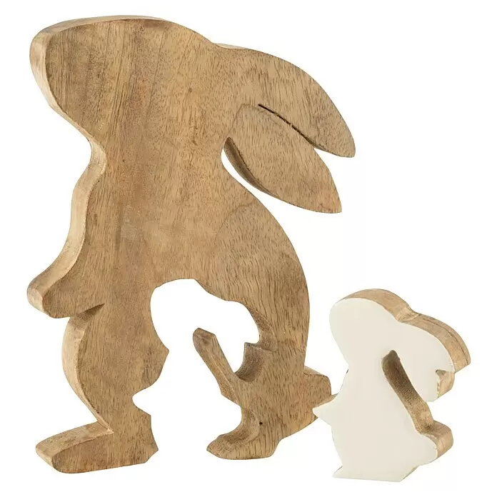 Dekofigur Hase Silhouette - L x B x H: 15 x 2,5 x 20 cm, Natur/Weiß, Holz - Zwei dekorative Hasenfiguren aus Holz. Eine ist naturfarben, die kleinere hat eine weiße Front.