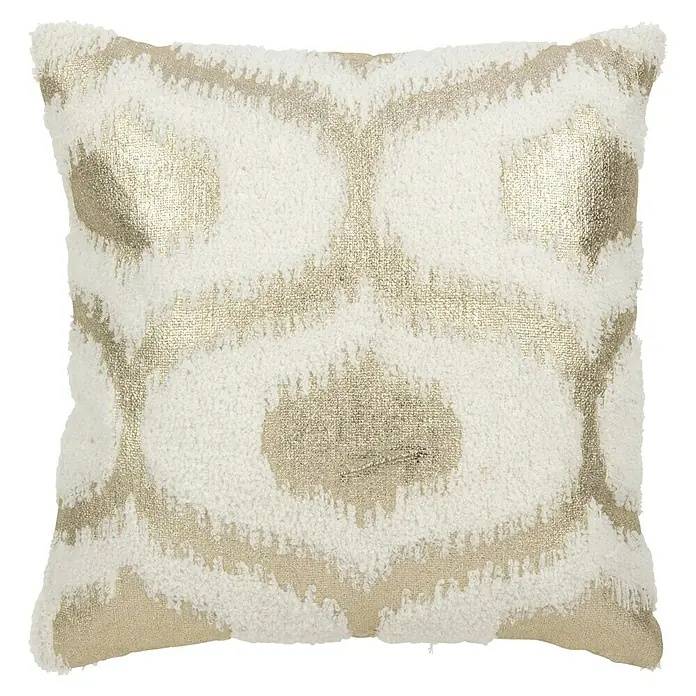 Kissen Perle - Weiß/Gold, 45 x 45 cm, 85 % Baumwolle, 15 % Polyester - Dekorative Kissen mit weißem Stoff und einem abstraktem goldfarbenem Muster, das Ihrem Wohnzimmer eine elegante Note verleiht.