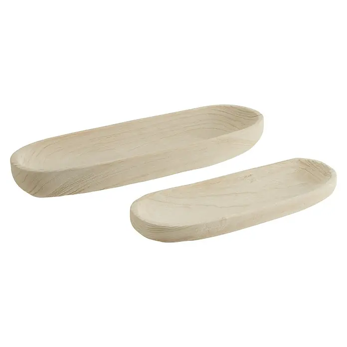 Holzschale Paulownia - 1 Stk., 61 x 20,5 x 8 cm, Oval, Weiß - Zwei längliche, dekorative Holzschalen in verschiedenen Größen, ideal für rustikale Dekorationen und zur Aufbewahrung kleiner Gegenstände.