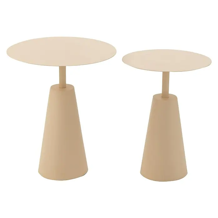 Beistelltisch Style - Ø x H: 48 x 56 cm, Beige, Metall - Zwei elegante, beigefarbene Beistelltische mit runden Tischplatten und konischen Basen, ideal für moderne Wohnräume.