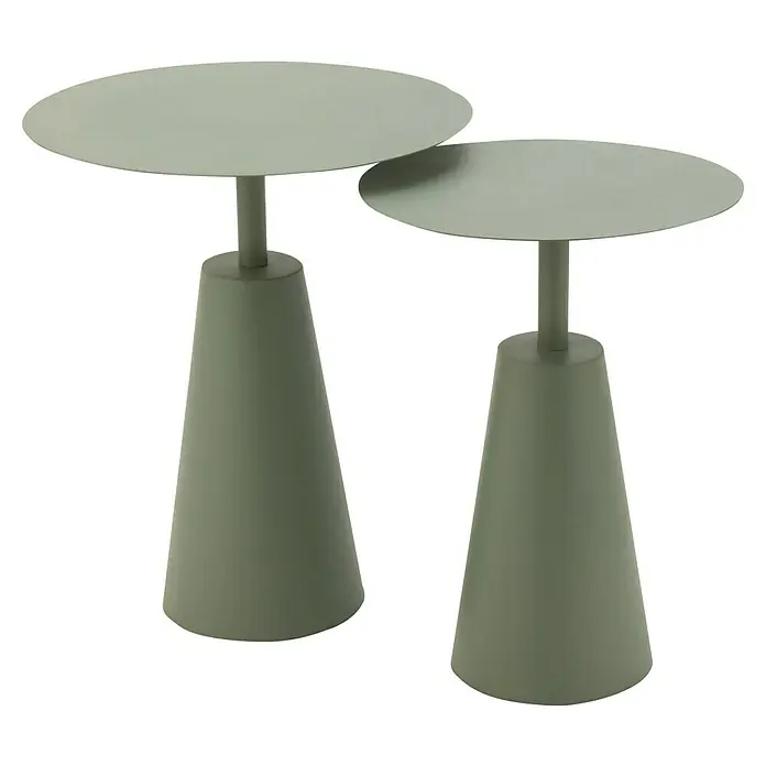 Beistelltisch Style - Ø x H: 39 x 51 cm, Grün, Metall - Zwei grüne Beistelltische mit runden Tischplatten und konischen Sockeln.