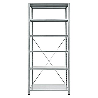 Scholz Metallregal Grundelement (Höhe: 228 cm, B x T: 85 x 40 cm, Traglast pro Boden: 200 kg, Anzahl Böden: 6 Stk., Stecken, Silber)