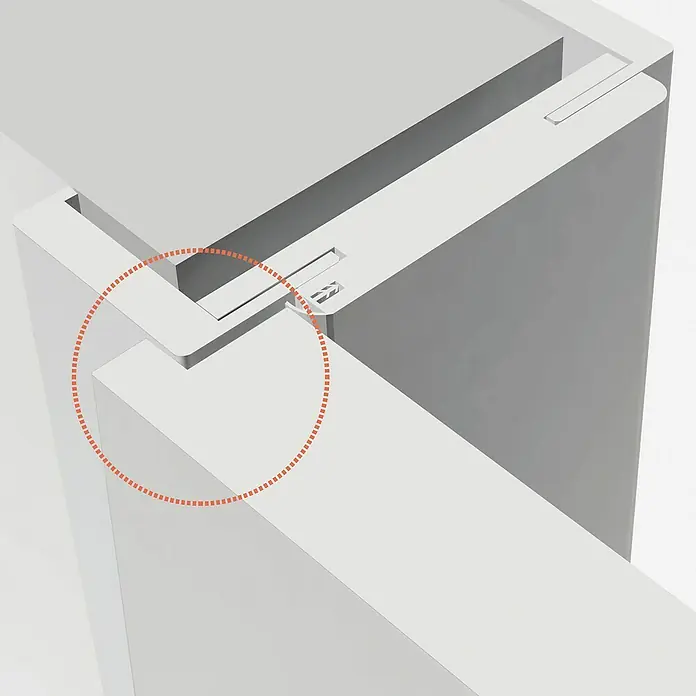 Classen PL Zimmertür860 x 1.985 mm, DIN Anschlag: Rechts, Eiche Claveland, Wabe - Detailansicht einer weißen Ecke mit präziser Verarbeitung, ideal für Möbeldesign.