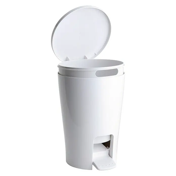 Tatay Cubo con pedal Diabolo - 5 l, Blanco - Cubo de basura blanco con pedal y tapa abierta. Ideal para baño o cocina, higiénico y fácil de usar con pedal.