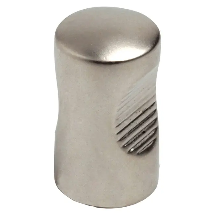 Möbelknopf - Typ Möbelgriff: Knopf, Ø x H: 14 x 25 mm, Sonstige, Vernickelt - Nahaufnahme eines runden, silberfarbenen Knopfes mit Rillen an der Seite, ideal für Möbel oder Schubladen.