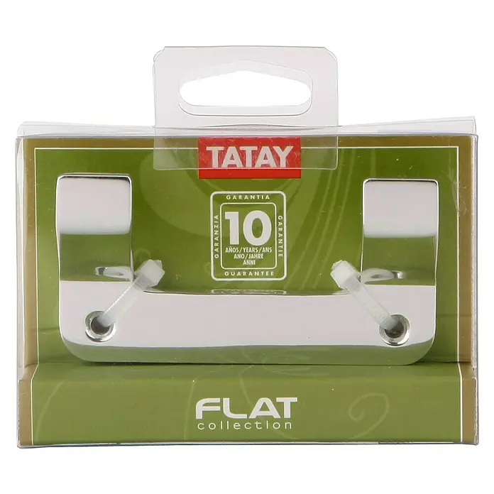 Tatay Flat Colgador - Número de ganchos: 2 ud. - El accesorio de baño cromado de la colección TATAY FLAT, suministrado con una garantía de 10 años, envasado en una caja transparente.