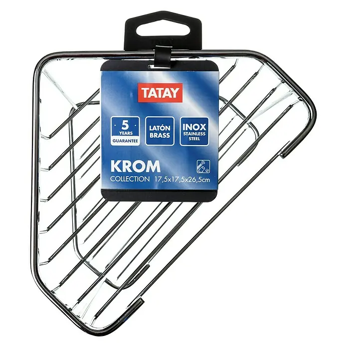 Tatay Cesta de baño angular doble Krom - 17,5 x 17,5 x 26,5 cm, Cromo - Estante esquinero cromado, colección KROM. Almacenamiento práctico para utensilios de baño, medidas 17,5x17,5x26,5 cm.