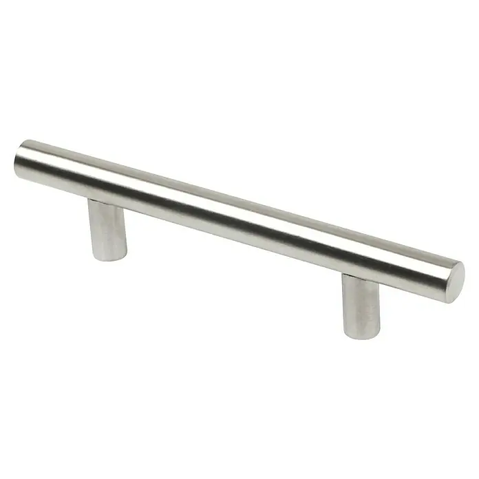 Möbelgriff - Typ Möbelgriff: Stange, Ø x L: 12 x 162 mm, Stahl, Vernickelt - Nahaufnahme eines modernen, gebürsteten Nickel-Schrankgriffs mit zylindrischer Form für Schubladen oder Schränke.