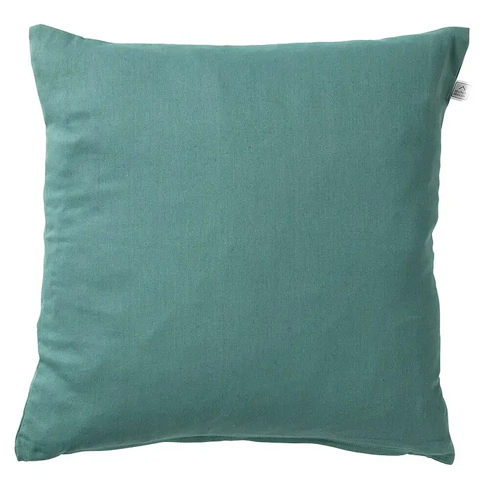 Kissen Leni - Jadeite, 45 x 45 cm, 100 % Leinen - Dieses Bild zeigt ein quadratisches, türkisfarbenes Zierkissen, das eine entspannende und stilvolle Atmosphäre in jeden Raum bringt.