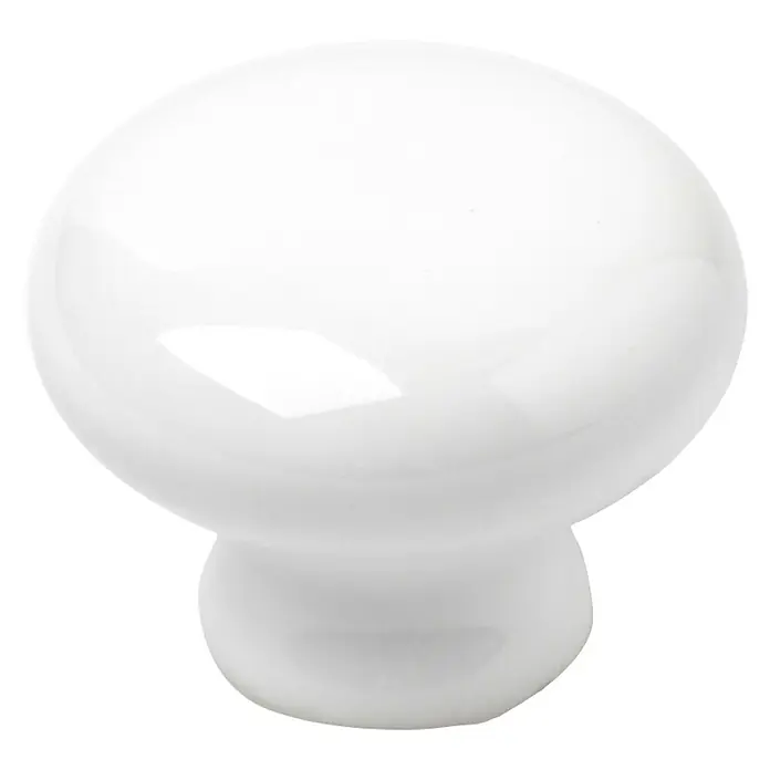 Möbelknopf - Ø x H: 35 x 35 mm, Porzellan - Nahaufnahme eines runden, weißen Möbelknopfs. Ideal für Schubladen oder Schränke, bietet eine schlichte, elegante Optik.