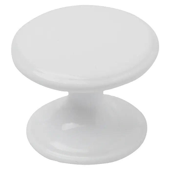 Möbelknopf - Typ Möbelgriff: Knopf, Ø x H: 33 x 27 mm, Sonstige, Lackiert, Weiß - Nahaufnahme eines glänzenden, weißen Möbelknopfs, ideal für Schubladen oder Schränke, mit einer glatten und abgerundeten Form.