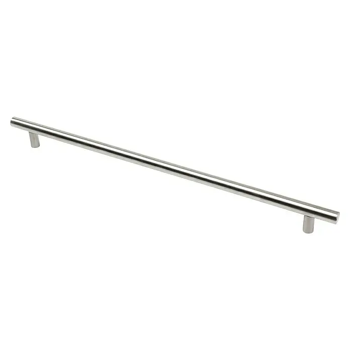 Möbelgriff - Typ Möbelgriff: Stange, Ø x L: 14 x 405 mm, Stahl, Vernickelt - Nahaufnahme eines langen, silberfarbenen Möbelgriffs aus Metall, der sich ideal für Schränke und Schubladen eignet und einen modernen Touch verleiht.