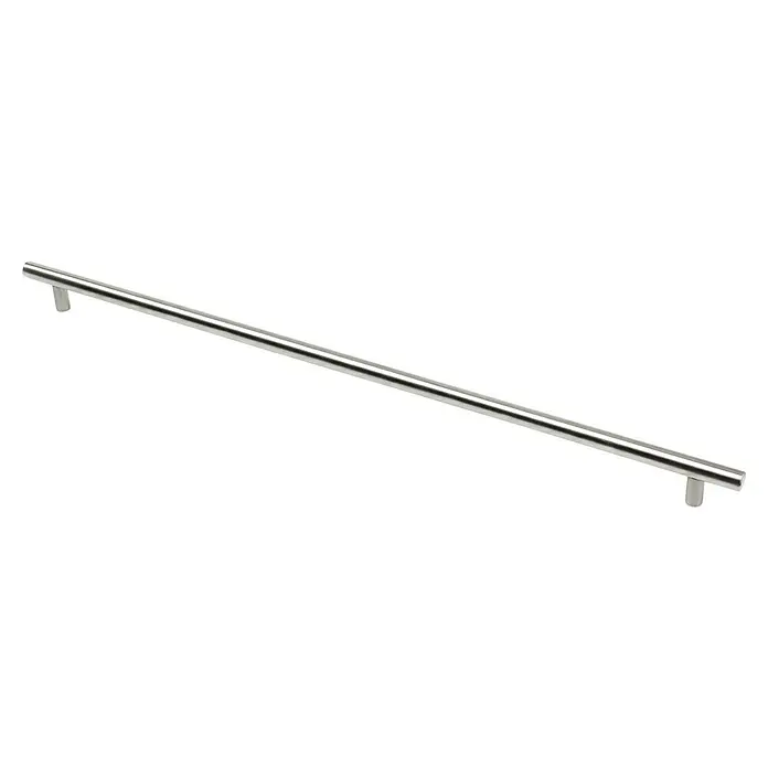 Möbelgriff - Typ Möbelgriff: Stange, Ø x L: 14 x 557 mm, Stahl, Vernickelt - Ein langer, silberner Möbelgriff mit zylindrischer Form und Befestigungsfüßen für Schränke und Schubladen. Modernes Design.