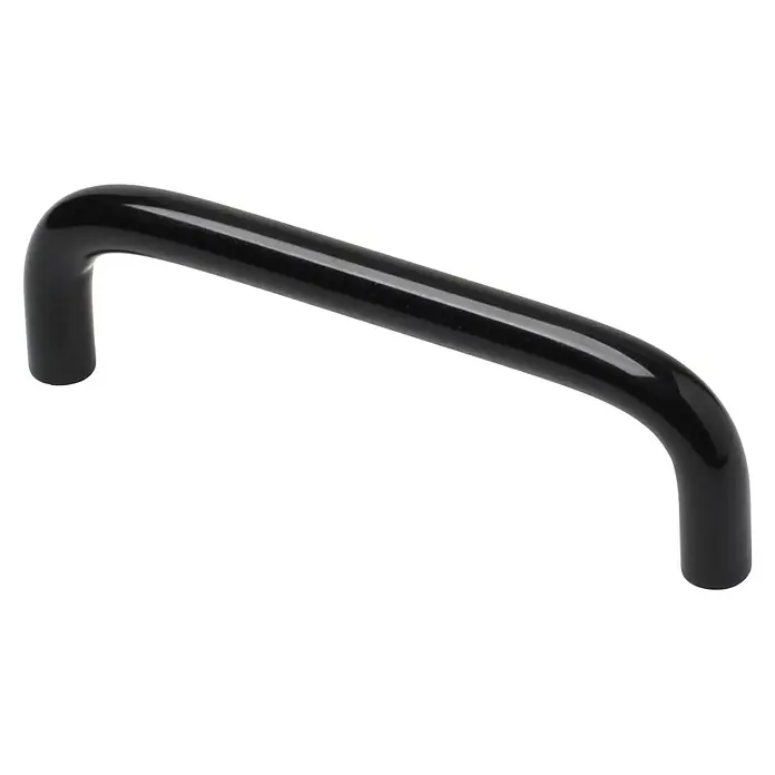 Rei Tirador para muebles - Distancia entre orificios: 96 mm, Tipo de tirador del mueble: Estribo, Lacado, Negro - Tirador negro de plástico brillante, ideal para muebles o equipos. Diseño ergonómico para un agarre cómodo.