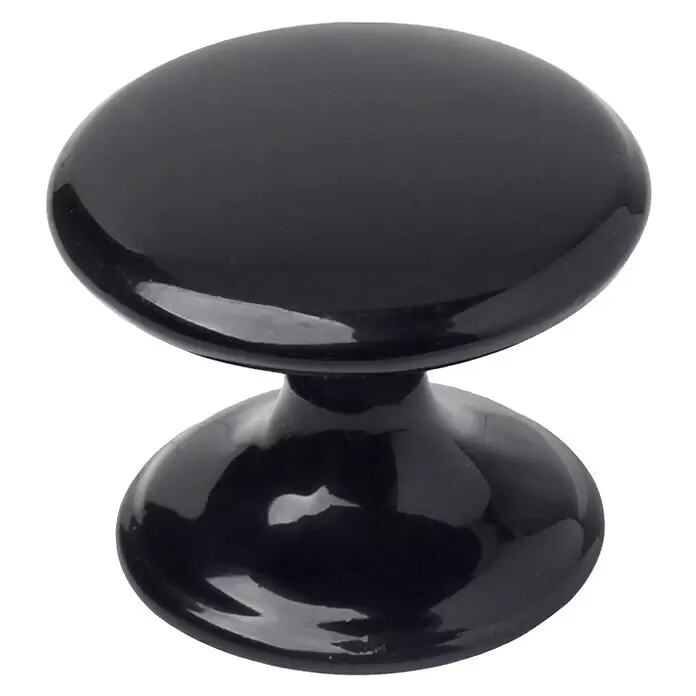 Rei Pomo para muebles - Tipo de tirador del mueble: Botón, Ø x Al: 33 x 27 mm, Negro - Pomo de mueble negro brillante con parte superior y base redondas.