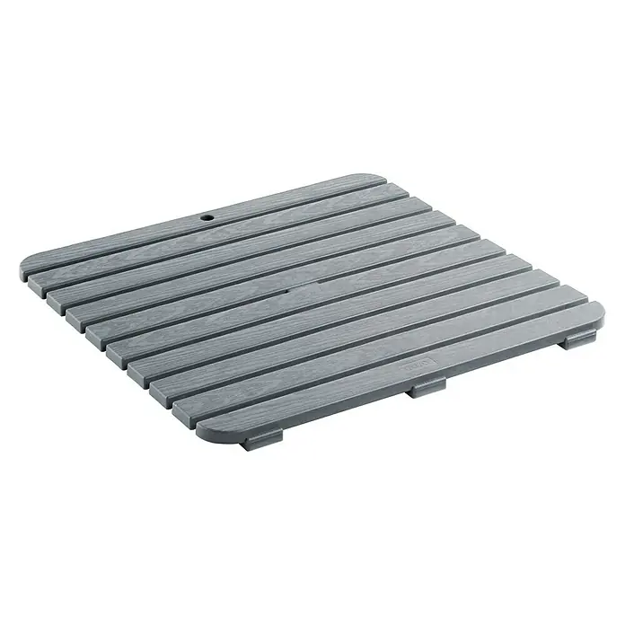 Tatay Tarima de baño - L x An: 55 x 55 cm, Gris, Polipropileno - Baldosa de patio exterior de madera compuesta gris con diseño de listones.