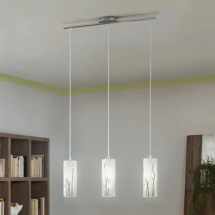 Eglo Lámpara colgante Rivato - 180 W, L x An x Al: 70,5 x 9 x 110 cm, Cromo, E27 - Lámpara colgante con tres luces, pantallas cilíndricas y un diseño moderno para una iluminación elegante.