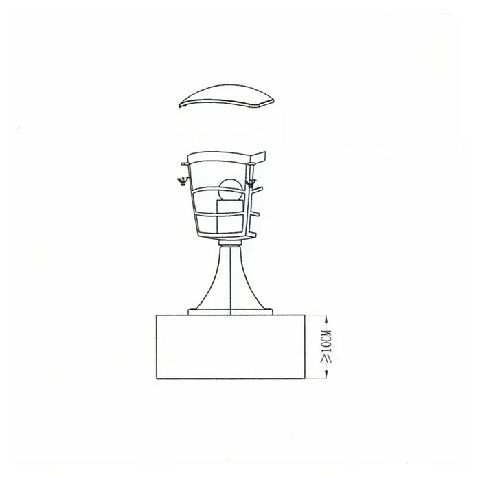 Eglo Aloria Sobremuro exterior - 60 W, Color del marco: Negro, 17 x 17 x 30 cm, Sin bombillas - Ilustración de una farola estilizada con base y pantalla separable en blanco y negro.