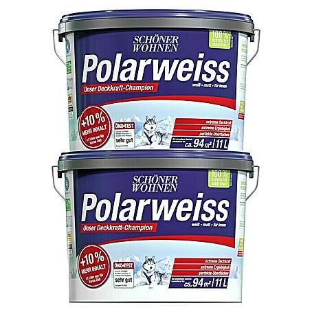 SCHÖNER WOHNEN-Farbe Wandfarbe Polarweiß (Weiß, Matt, 11 l, Abtönbar)