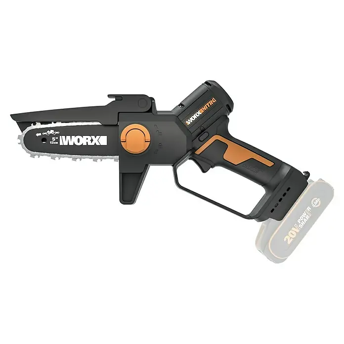 Worx PowerShare 20V Akku-Astsäge WG325E.9 - 20 V, Li-Ionen, Ohne Akku, Schwertlänge: 12 cm - Die WORX Nitro Akku-Kettensäge WG324E.5 ist ein kraftvolles Werkzeug für präzise Schnitte. Kompakt und leicht für einfache Handhabung.