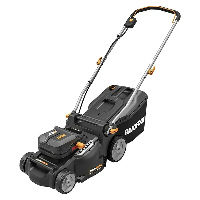 Worx PowerShare 20V Akku-Rasenmäher WG737E - 40 V, 2 Akkus, 4 Ah, Schnittbreite: 37 cm - Ein Worx Nitro Akku-Rasenmäher, der kabellose Leistung und Komfort für einen gepflegten Garten bietet.