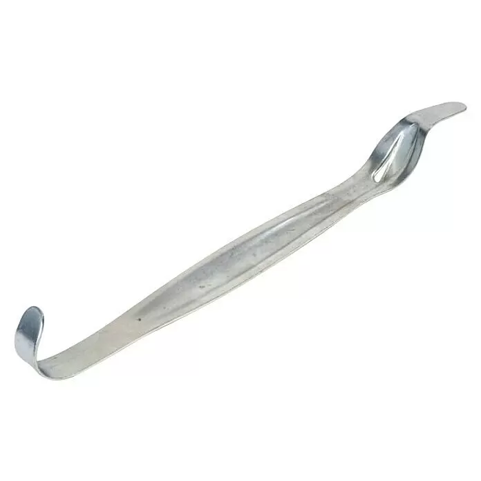 Herdringheber - Länge: 24 cm - Silberner Metall-Reifenheber, an beiden Enden gebogen.