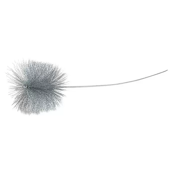 Ofenrohrbürste - Ø x L: 13 x 100 cm - Silberne Flaschenbürste mit flauschigen grauen Borsten und langem, flexiblem Drahtgriff.