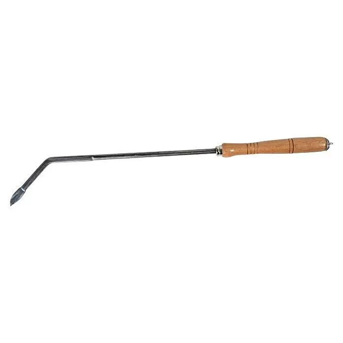 Schürhaken - Länge: 46 cm - Metall-Handjäter mit gebogenem Schaft und Holzgriff, ideal zum Jäten und Kultivieren im Garten.