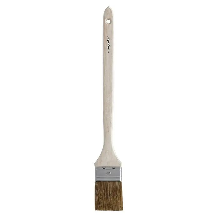 swingcolor Premium Fassadenstreicher Lasur - Breite Borsten: 60 mm, Hollestermischung, Naturholz - Pinsel: Ein detailreiches Bild eines Swingcolor Pinsels, ideal für Malprojekte. Holzgriff und helle Borsten sind gut erkennbar.