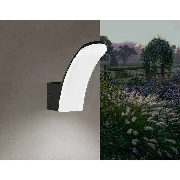 Eglo Aplique exterior LED Fiumicino - 11 W, 11 x 8 x 18 cm, Negro, IP44 - Elegante lámpara de pared LED con diseño curvo para una iluminación exterior moderna, que realza cualquier pared.