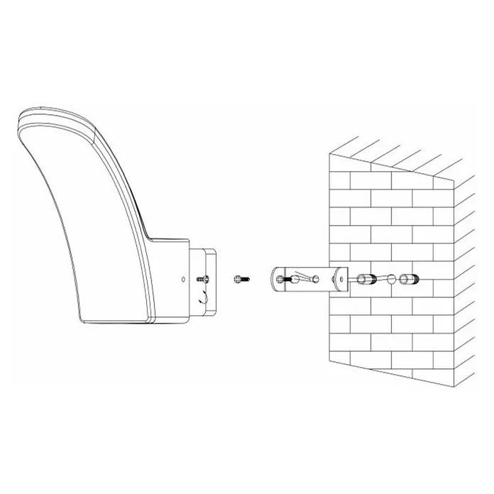 Eglo Aplique exterior LED Fiumicino - 11 W, 11 x 8 x 18 cm, Negro, IP44 - Ilustración de un producto con instrucciones de montaje para su instalación en una pared de ladrillo. La instalación parece sencilla.