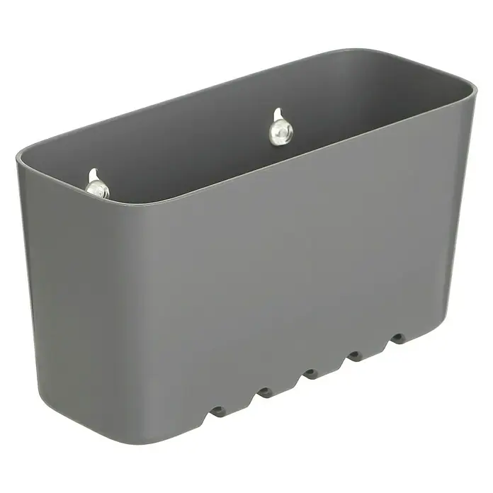 Tatay Standard Cesta de baño - L x An x Al: 8,5 x 20 x 11 cm, Gris - Organizador de pared gris con agujeros para colgar y ranuras en la parte inferior para ventilación, ideal para baño u oficina.