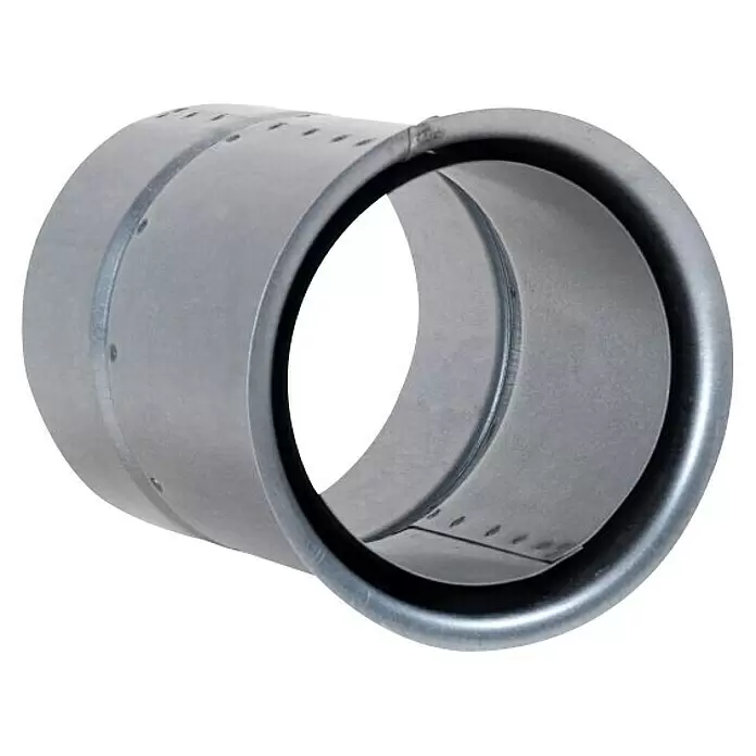 Doppelwandfutter - Durchmesser: 130 mm, Feueraluminiert, Silber - Grauer zylindrischer Metall-Lüftungsrohrverbinder mit Nähten und Nietlöchern.