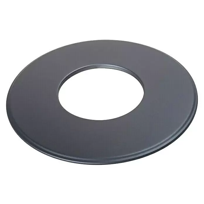 Ofenrohrrosette - Durchmesser: 150 mm, Senotherm lackiert, Gussgrau - Runde, dunkelgraue flache Unterlegscheibe oder Abstandshalter mit Mittelloch.