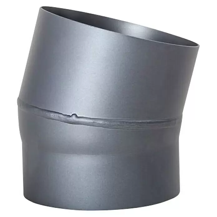 Ofenrohrbogen - Durchmesser: 150 mm, 30 °, Gussgrau - Dunkelgraues Metall-Rauchrohrknie mit Schweißnaht für abgewinkelte Verbindungen.