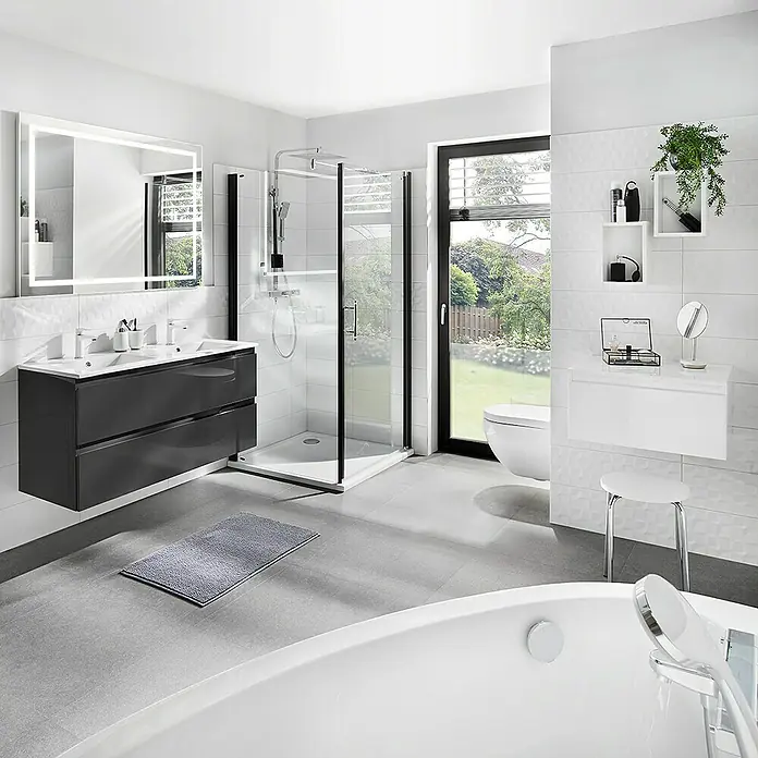 Camargue Espacio Einbauwaschbecken Plan - 46 x 120 cm, Weiß - Modernes Badezimmer mit Badewanne, Dusche, Waschtisch und WC für ein stilvolles und komfortables Badeerlebnis.